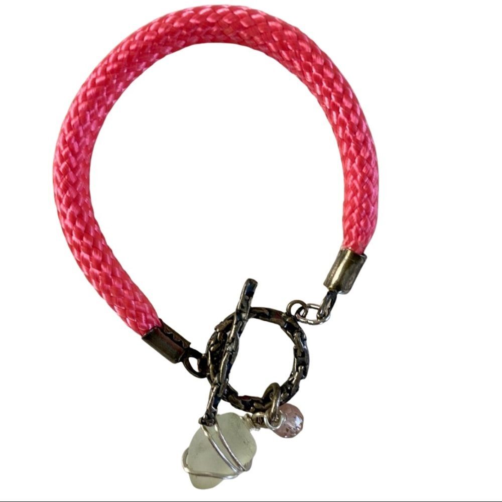 Bright Pink Rope Bracelet Toggle Clasp Charm Bracelet Coastal Boho Jewelry